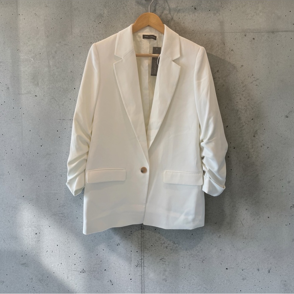 Stella + Lorenzo White Single-Button Ruched-Sleeve Blazer